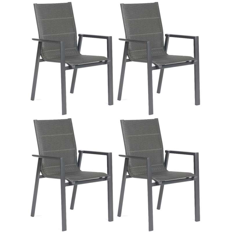 SunnySmart 4er-Set Garten-Stapelstühle Concept Aluminium mit Polstertextilgewebe anthrazit Gartenstu