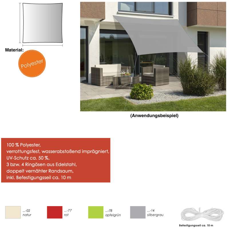 Schneider Schirme Sonnensegel Lanzarote 360 x 360 cm in 4 Farbvarianten Sonnenschutz