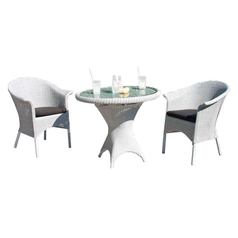 Sonnenpartner 3-teilige Sitzgruppe Cayman & Bonaire Ø 90 cm Polyrattan white-washed Glas Gartenstuhl