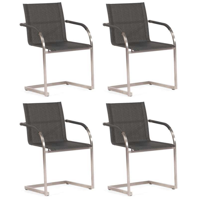 Sonnenpartner 4x Freischwinger Infinity Edelstahl/Textilen pearl-black Gartensessel