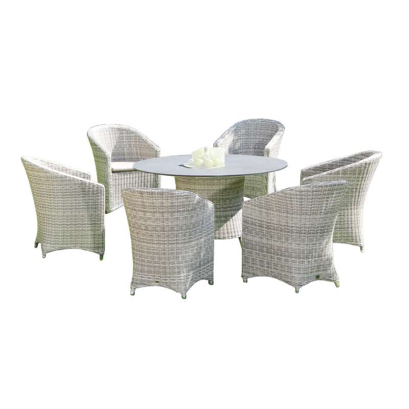 Sonnenpartner 7-teilige Sitzgruppe Solana & Base-Polyrattan Ø 134 cm Polyrattan white-coral HPL Gart