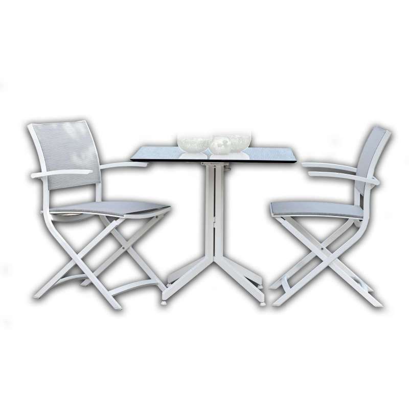 Stern 3-teilige Balkon-Sitzgruppe Klappsessel Camillo weiß/silber mit Tisch Silverstar 2.0 80x80 cm