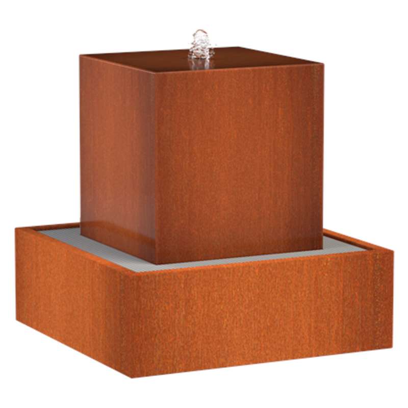 Adezz Wasserblock Corten-Stahl 70x70x70 cm Rost braun/orange Wasserspiel mit Pumpe und LED