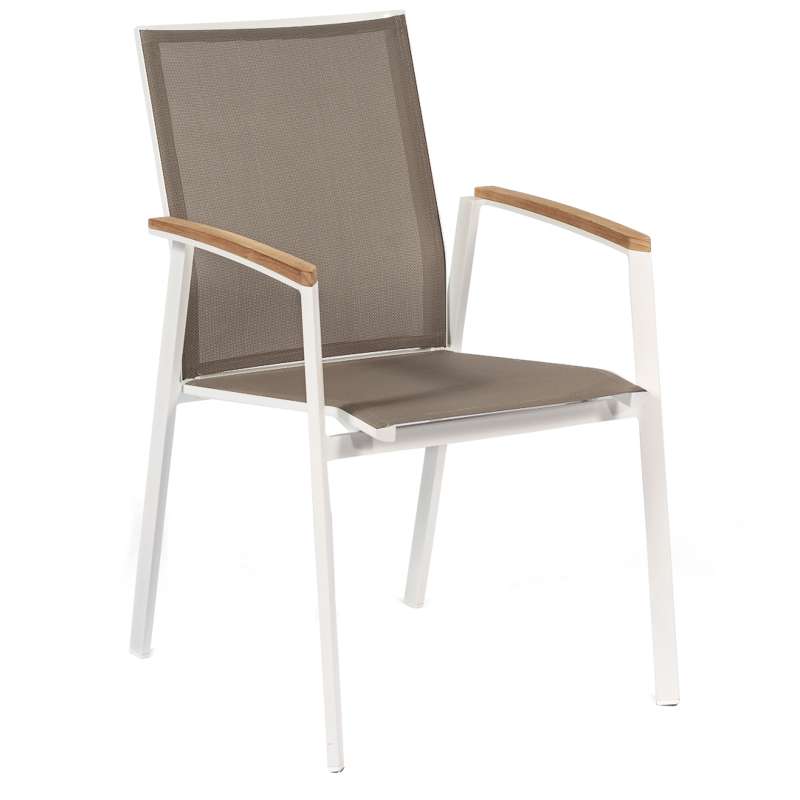 Sonnenpartner Stapelsessel Stuhl Fresno Farbe weiß/taupe mit Teakholz 80062620