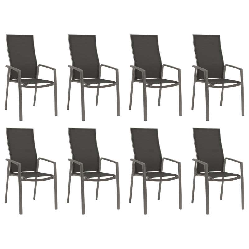 Stern 8er-Set Stapelsessel Kari Aluminium graphit/Textilen silbergrau hohe Rückenlehne Gartenstuhl S