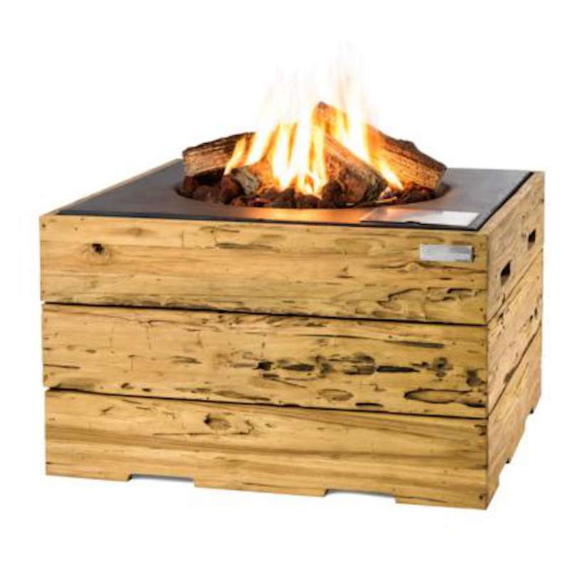Happy Cocooning Mania Feuertisch 19,5 kW quadratisch groß 76x76x46 cm Teakholz Driftwood/schwarz