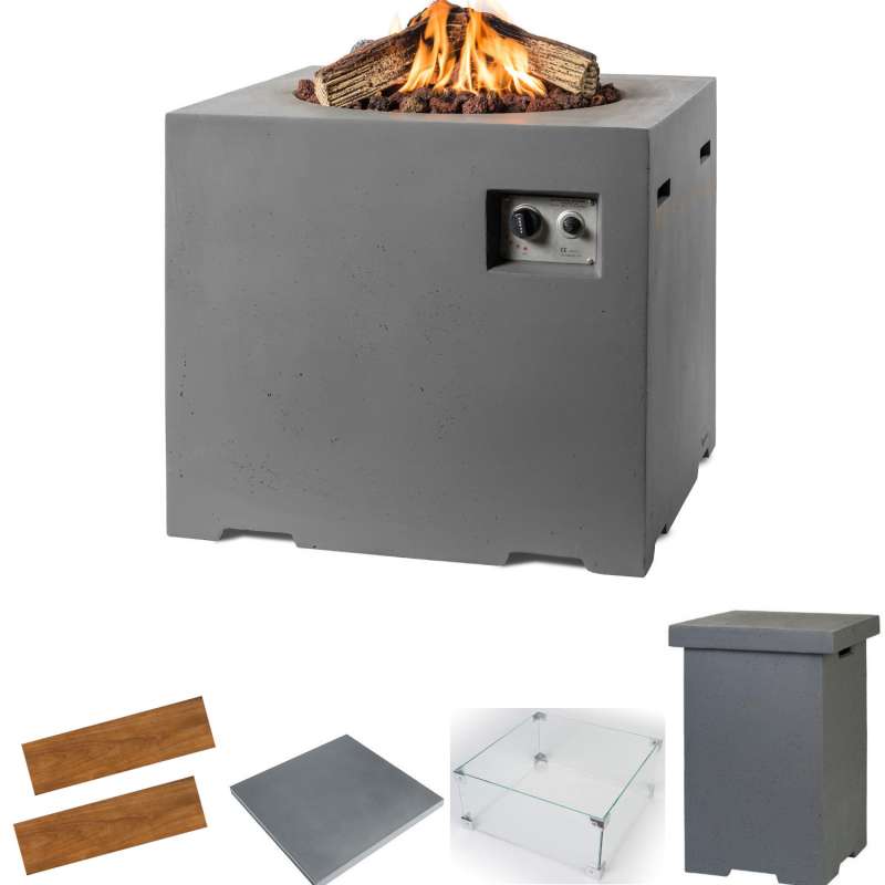 Happy Cocooning Mania Feuertisch Lounge&Dining Komplettset 19,5 kW quadratisch 76x76x67 cm Beton-Opt