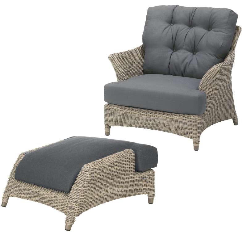 4Seasons Outdoor Valentine living Sessel mit Fußhocker Polyrattan pure