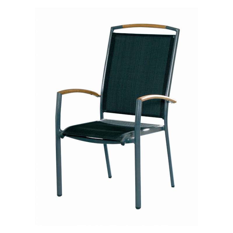 Inko Stapelsessel Frisco Aluminium/Textilen/Teak graphit/silber/weiß mit hoher Lehne Stapelstuhl