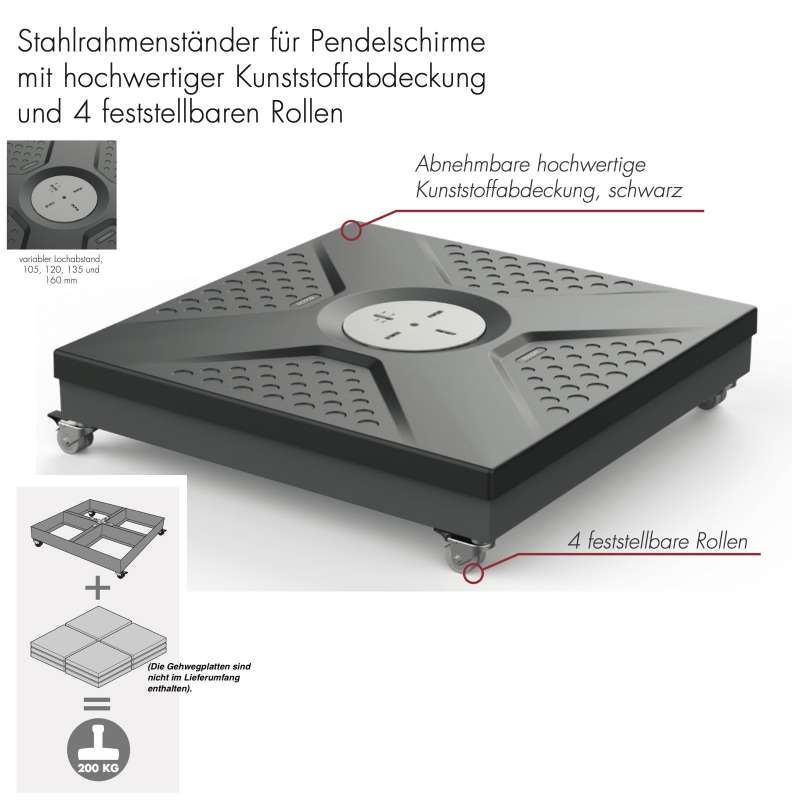 Doppler Active Easy Push Rollsockel bis 200 kg für Pendelschirme Stahlrahmen Schirmständer 85899