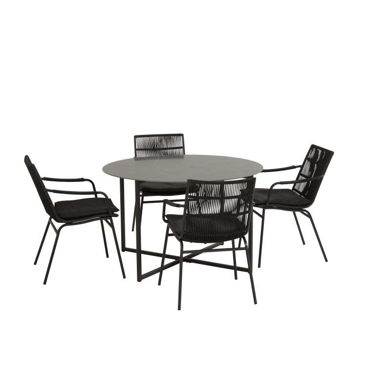 Aqua-Saar 5-teilige Sitzgruppe Shiva Diningtisch ø 120 cm Keramikplatte Komplettset