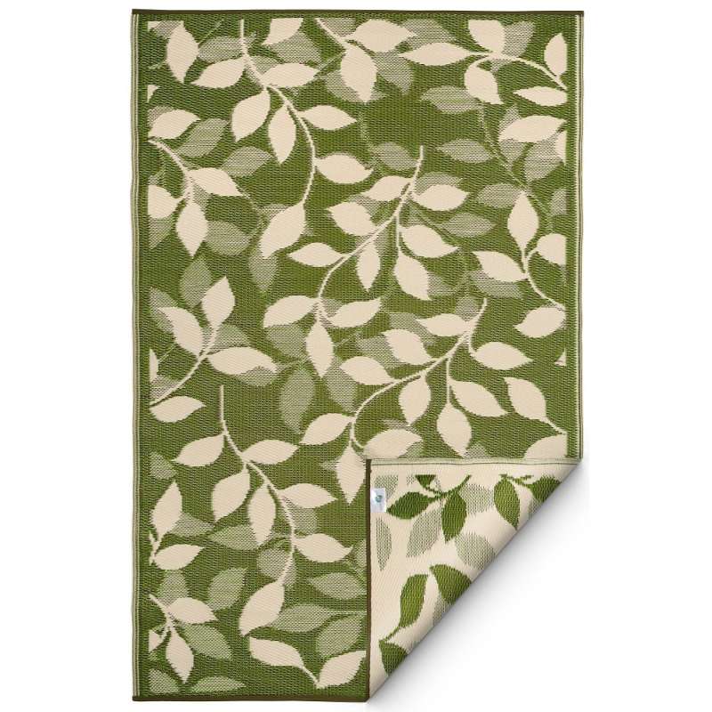 Fab Hab Bali Outdoorteppich 90 x 150 cmaus recyceltem Plastik Blätter grün/creme wetterfest