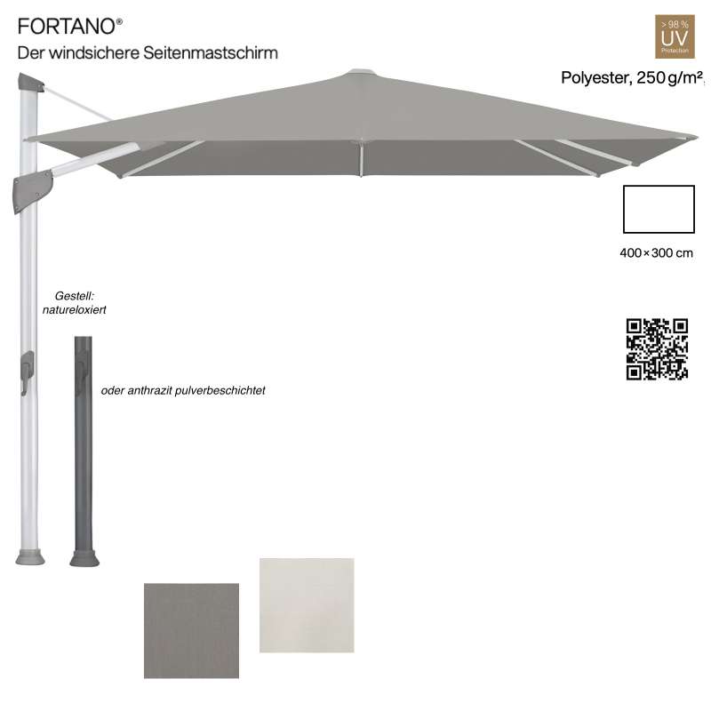 GLATZ Sonnenschirm FORTANO® Ampelschirm 400 x 300 cm Freiarmschirm 2 Farbvarianten Stoffklasse 4