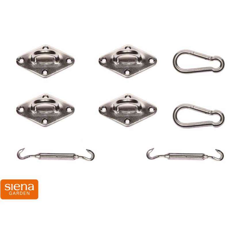Siena Garden Montageset für das quadratische Solino Sonnensegel (2x Spannanker, 2x Karabiner und 4x