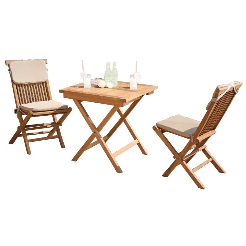 SunnySmart 3-teilige Balkon-Sitzgruppe Bristol Teakholz natur Tisch 70x70 cm Balkontisch