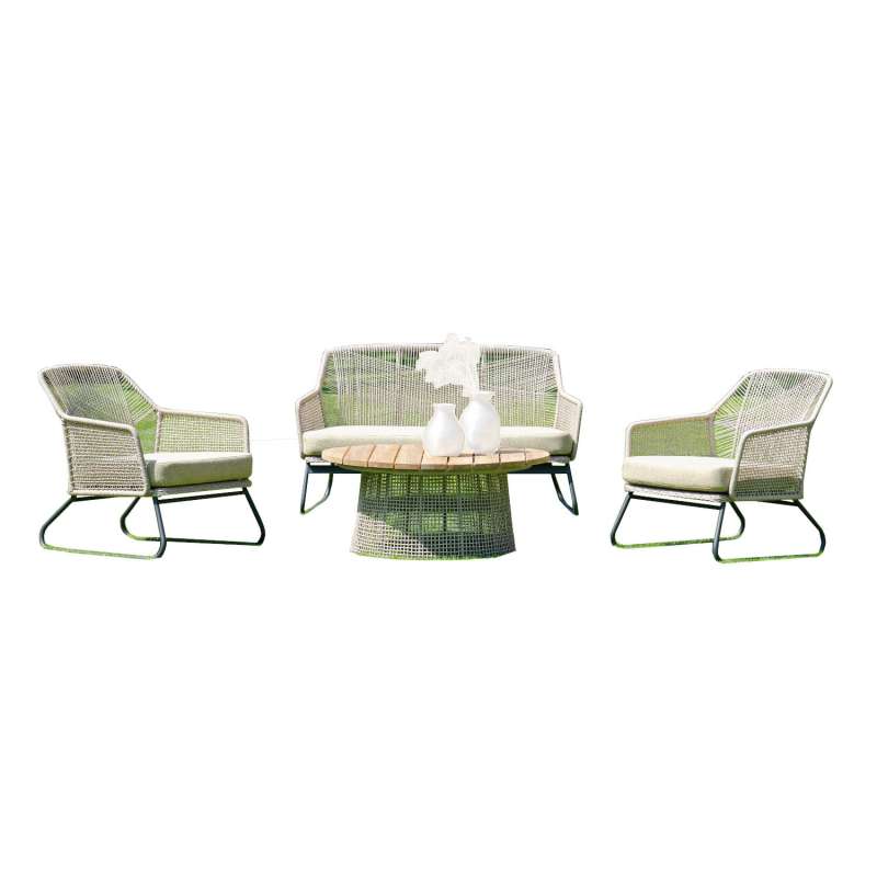 Sonnenpartner 4-teilige Lounge-Sitzgruppe Couture mit Tisch Aluminium mit Teakholz/Polyrope white-sh
