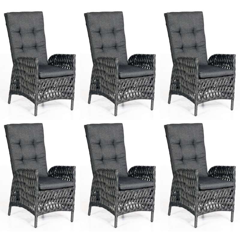 SunnySmart 6x Dining-Sessel Para-Basic Aluminium mit Polyrope metallic schwarz