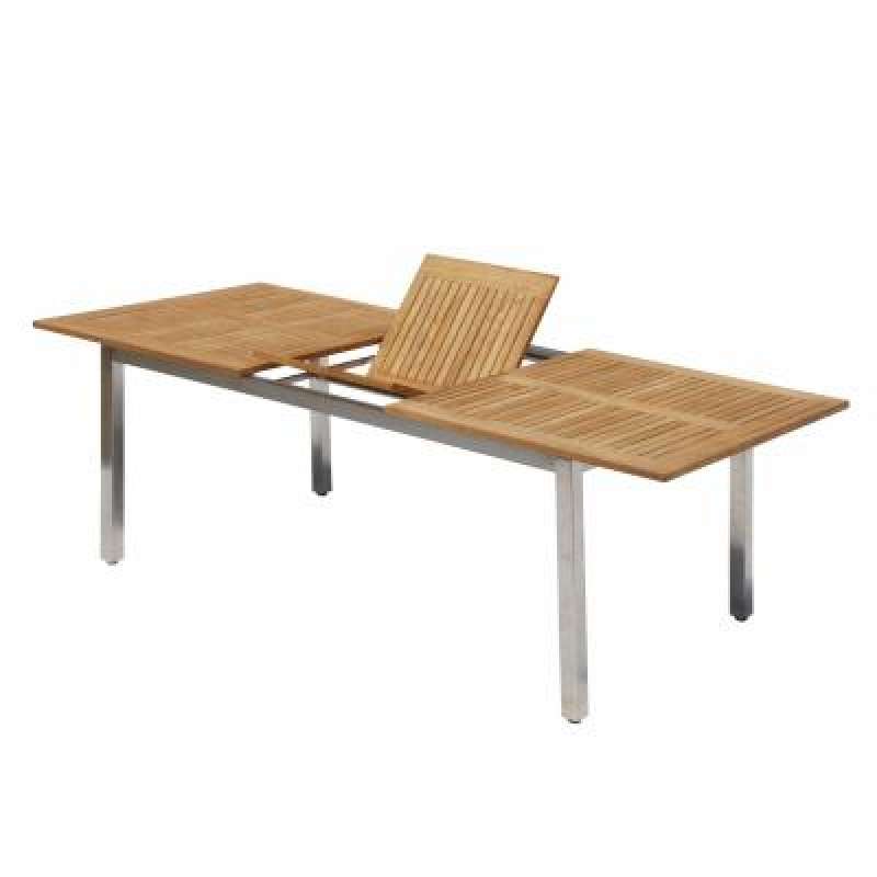 Inko Ausziehtisch Artus Edelstahl mit Teakholzplatte 170/220x100 cm Gartentisch