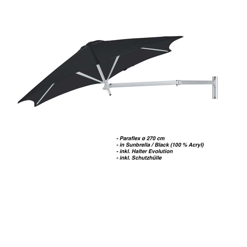Umbrosa Paraflex ø 270 cm Sonnenschirm Komplettset inkl. Halterung Black Wandschirm