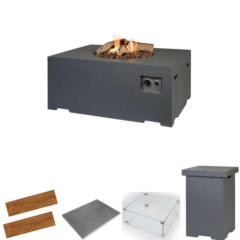 Happy Cocooning Mania Feuertisch Komplettset 19,5 kW rechteckig groß 107x80x46 cm Beton-Optik grau