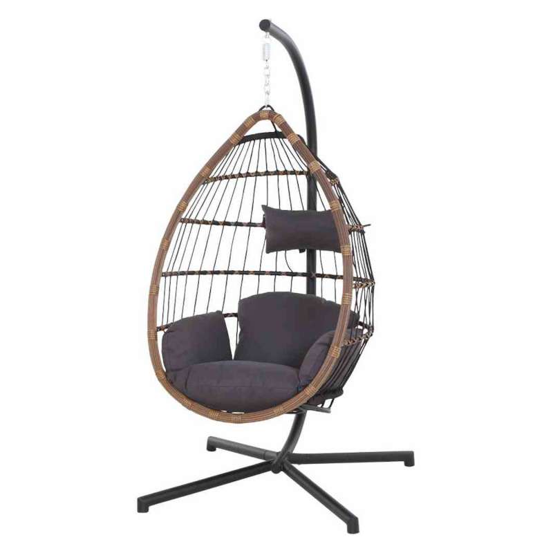 Siena Garden Hängesessel mit Standfuß Salerno schwarz/natur Hängekorb mit Kissen