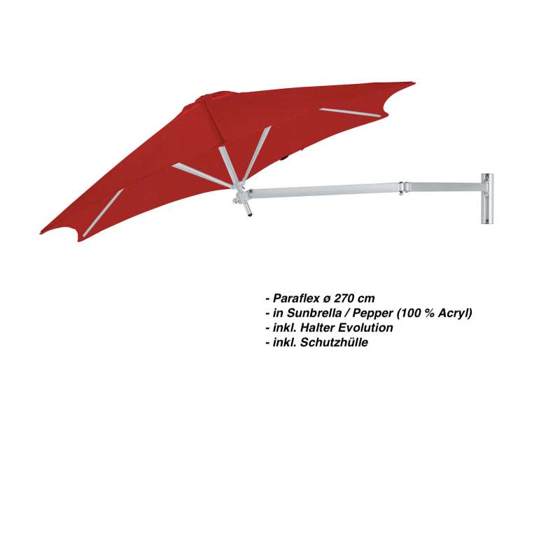 Umbrosa Paraflex ø 270 cm Sonnenschirm Komplettset inkl. Halterung Pepper Wandschirm