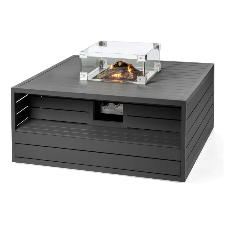 Happy Cocooning Mania Feuertisch Aluminium anthrazit 6,5 kW quadratisch 105x105x47 cm mit Glasschirm