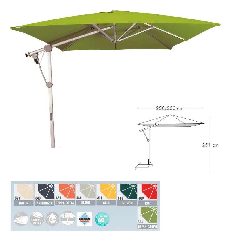 Doppler Sunmatic 250 x 250 Sonnenschirm 8 Farbvarianten Pendelschirm Ampelschirm