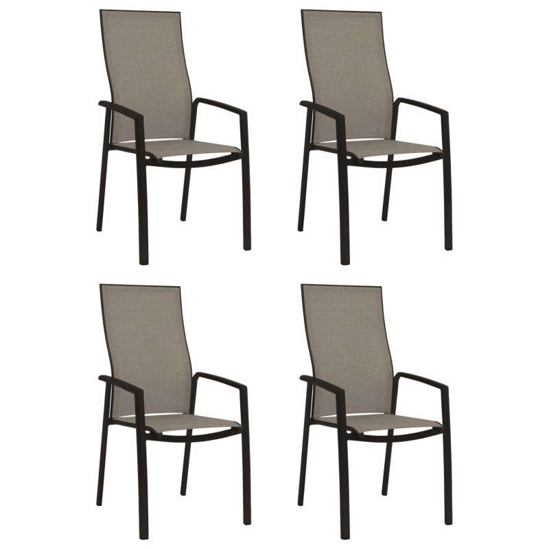Stern 4x Stapelsessel Kari hoch Aluminium schwarz matt/Textilen Leinen grau Stapelstuhl