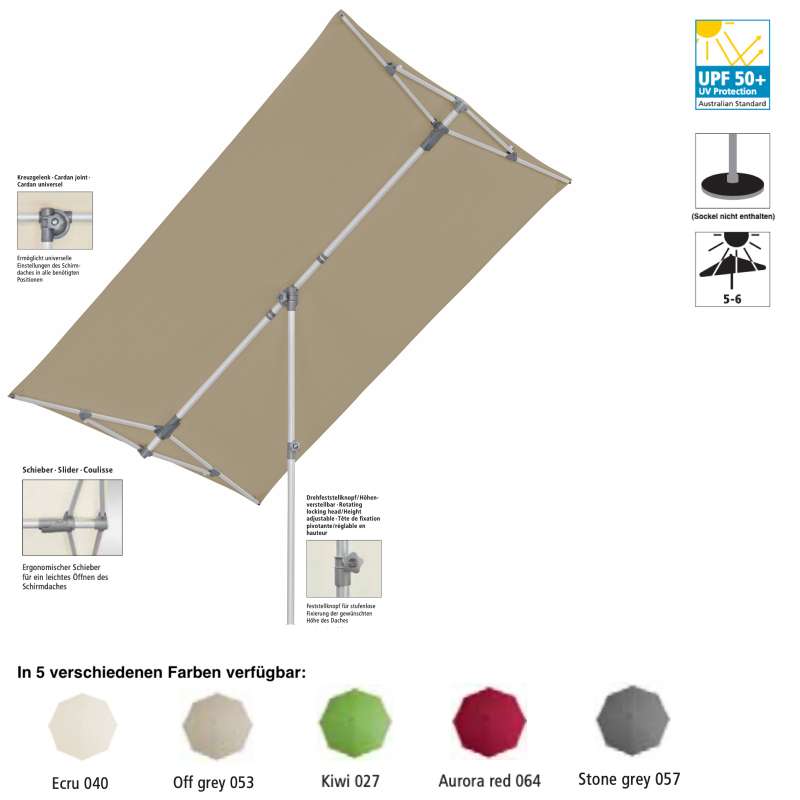 Sonnenschirm SUNCOMFORT® by Glatz Flex Roof eckig 210x150cm 7 Farbvarianten