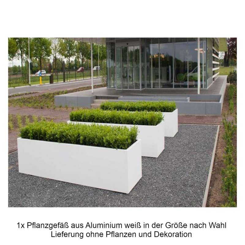 Mecondo Pflanzgefäß aus Aluminium verkehrsweiß RAL 9016 quadratisch/rechteckig Blumenkübel