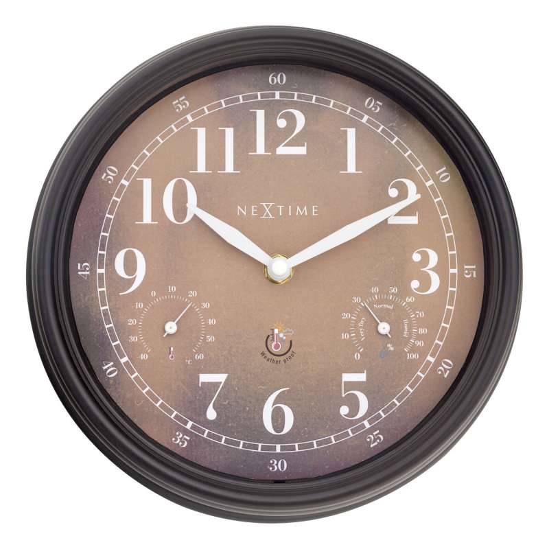 NeXtime Wanduhr Jasmine Kunststoff schwarz Ø 23,5 cm Hygro-/Thermometer