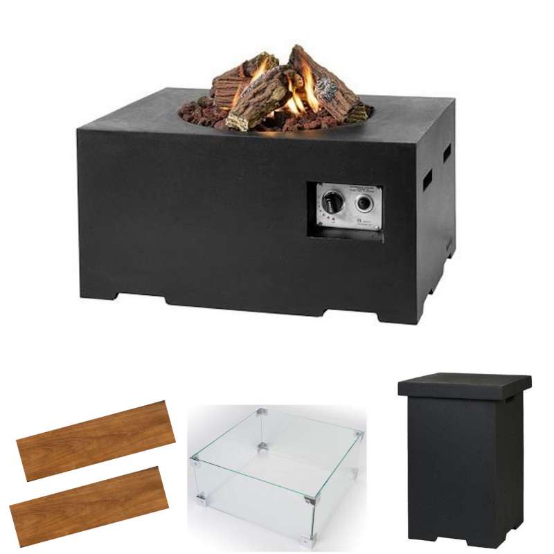 Happy Cocooning Mania Feuertisch Komplettset 12 kW rechteckig klein 80x60x40 cm Beton-Optik schwarz