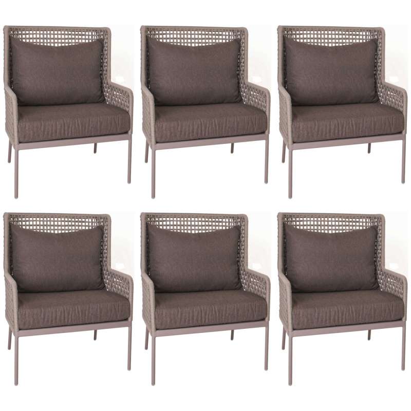 Stern 6er-Set Lounge-Sessel Greta Aluminium champagner/ecru/rehbraun Gartensessel