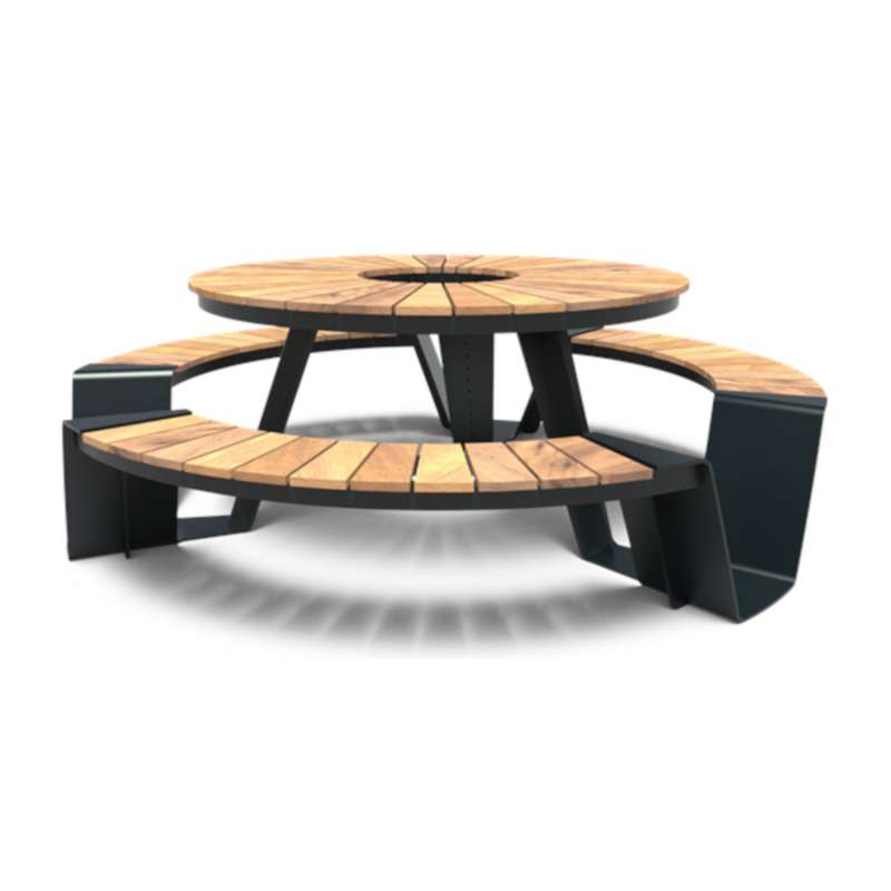 Adezz Furns Picknick-Sitzgruppe rund mit Bänken 230 cm Stahl/Hartholz