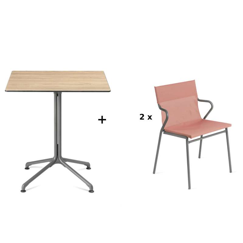 Lafuma Horizon Tisch-Set Loungetisch 70x70 cm inkl. 2 Loungestühle Terre Cuite