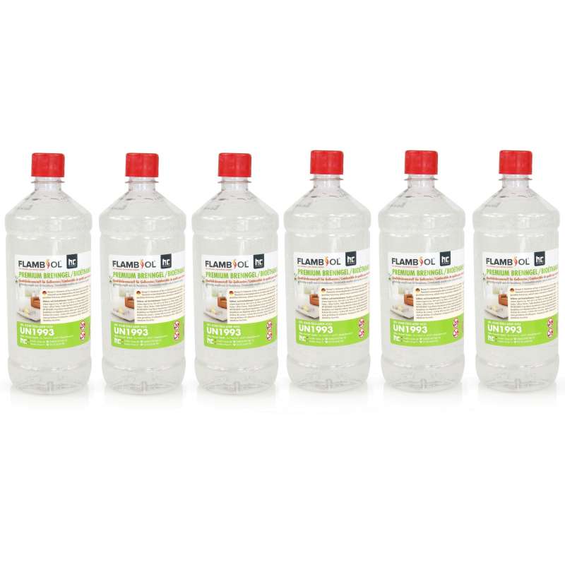 FLAMBIOL® Premium Brenngel 6x 1 L aus Bioethanol für Tischfeuer Ethanol Kamin Feuerstelle