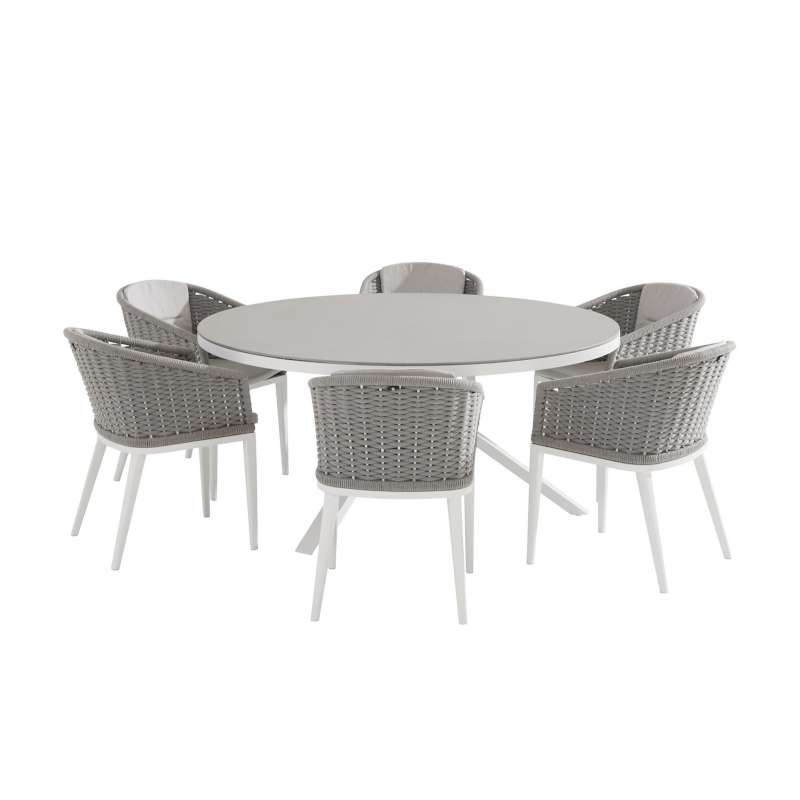 Aqua-Saar Solero 7-teilige Sitzgruppe Diningtisch ø 160 cm Spraystone Komplettset