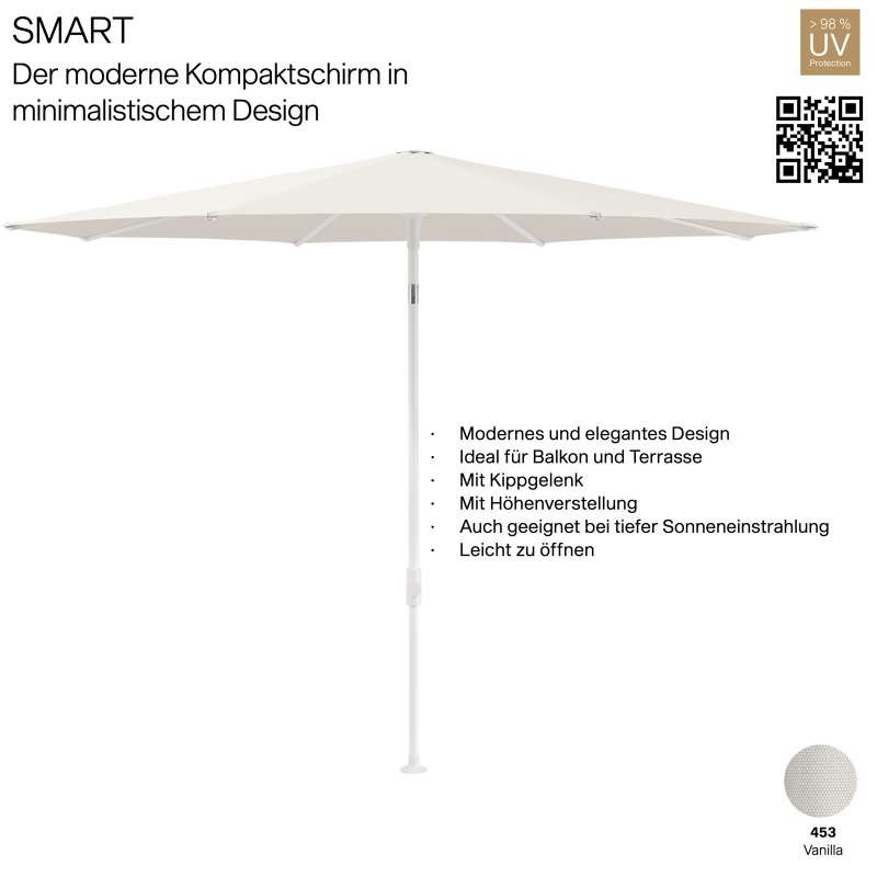 GLATZ Sonnenschirm SMART rund ø 220 cm Gestell matt weiss Stoff Farbe 453 Vanilla Mittelmastschirm