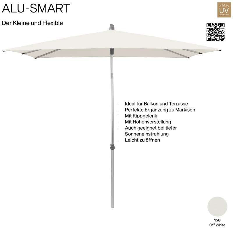 GLATZ Sonnenschirm ALU-SMART quadratisch 200 x 200 cm Gestell natureloxiert Farbe 158 Off White Mitt