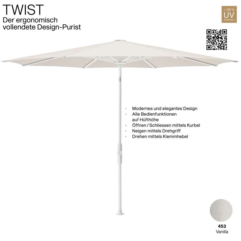 GLATZ Sonnenschirm TWIST rund ø 270 cm Gestell matt weiss Stoff Farbe 453 Vanilla Mittelmastschirm