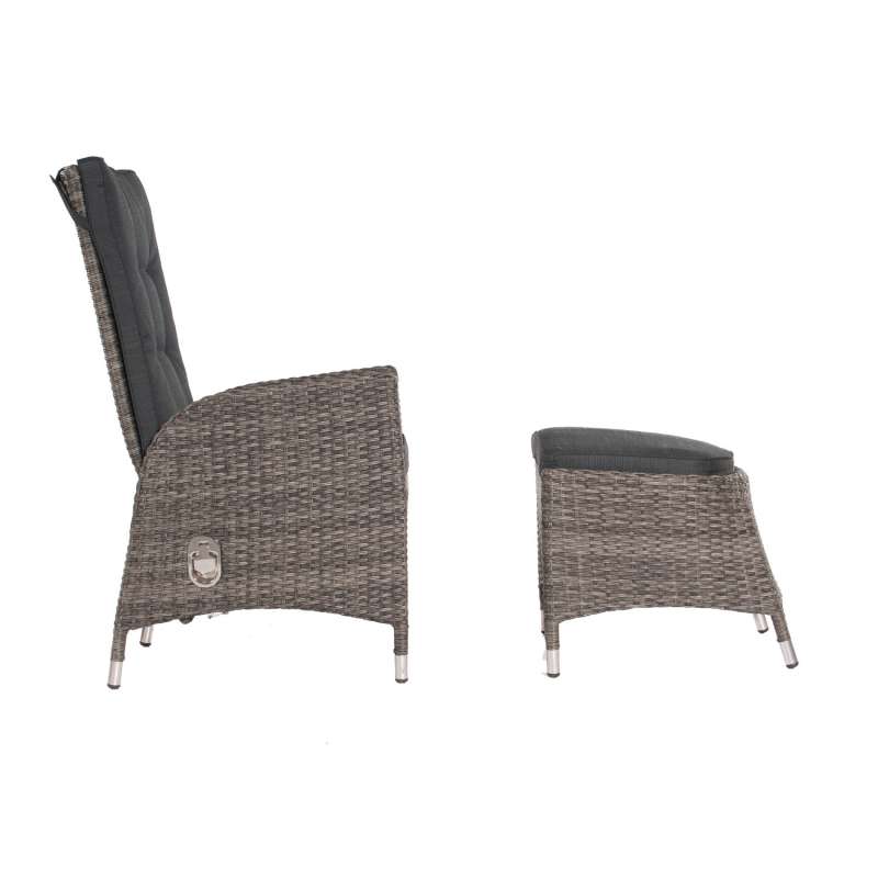 SunnySmart Dining-Sessel Para mit Fußhocker Aluminium mit Kunststoffgeflecht vintage-grau Gartenstuh