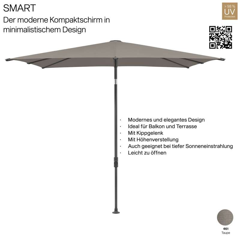 GLATZ Sonnenschirm SMART quadratisch 240 x 240 cm Gestell anthrazit Stoff Farbe 461 Taupe Mittelmast
