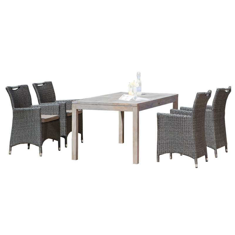 SunnySmart 5-teilige Sitzgruppe Cardinal & Wellington Aluminium Kunststoffgeflecht vintage-grau mit