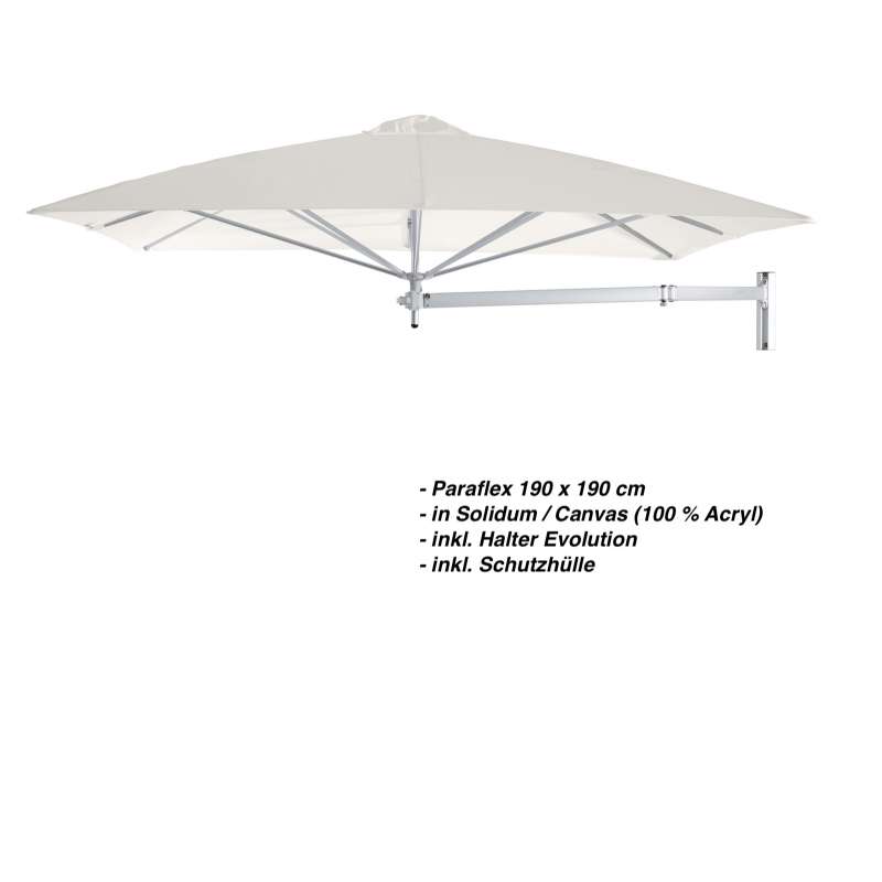 Umbrosa Paraflex 190 x 190 cm Sonnenschirm Solidum Canvas SET Wandschirm inkl. Halterung