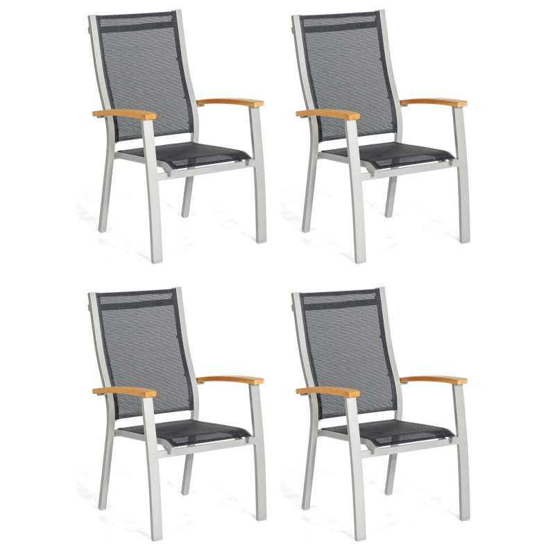 Sonnenpartner 4er-Set Stapelstühle Florida Aluminium silber/Textilen schwarz Stapel-Sessel