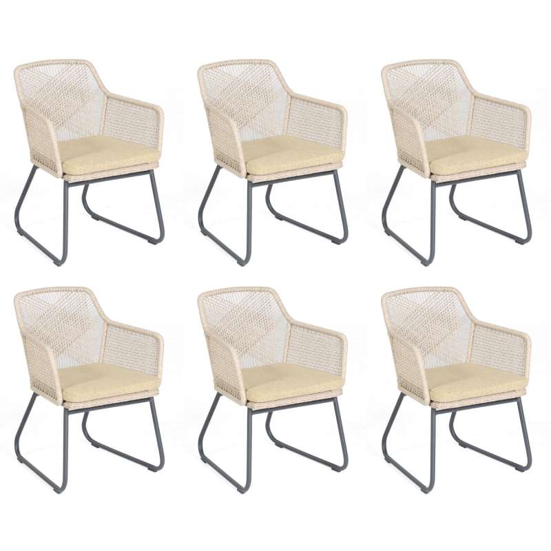 Sonnenpartner 6x Garten-Sessel Couture Aluminium/Polyrattan white-shell Gartenstuhl