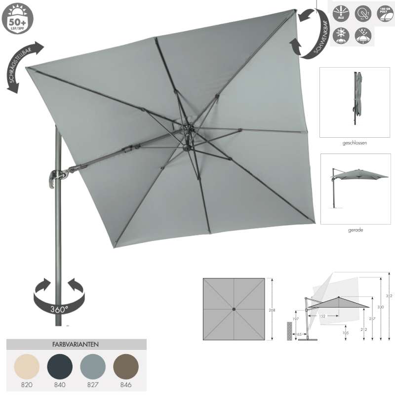 Doppler Ravenna AX 275 x 275 cm Pendelschirm Ampelschirm quadratisch 4 Farben 483528