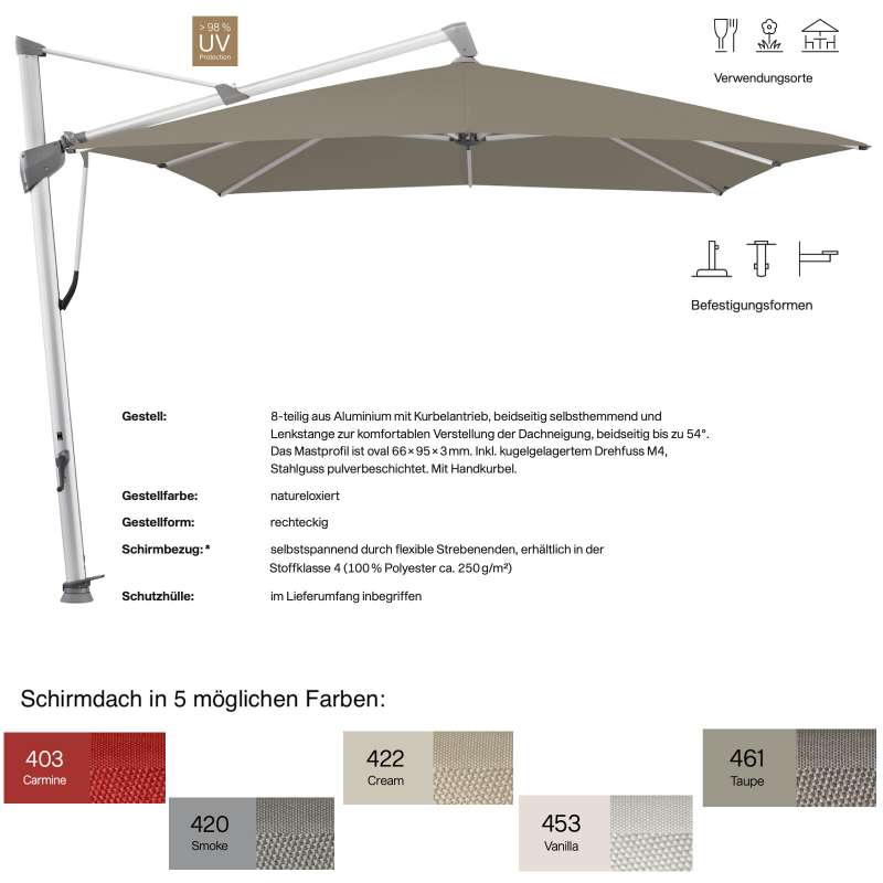GLATZ Ampelschirm SOMBRANO® S+ rechteckig 400 x 300 in 5 Farben Sonnenschirm Stoffklasse 4