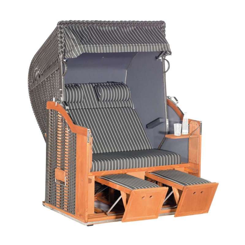 Sonnenpartner Strandkorb Classic 2-Sitzer Halbliegemodell anthrazit mit Sonderausstattung